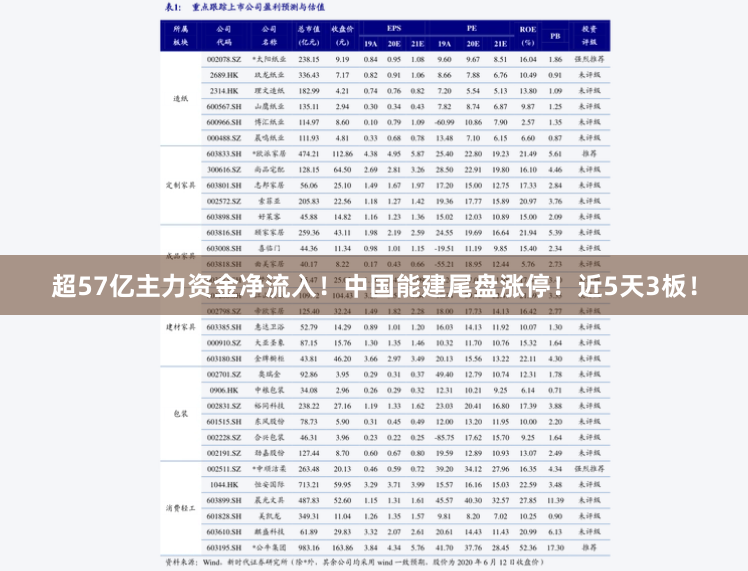 超57亿主力资金净流入！中国能建尾盘涨停！近5天3板！